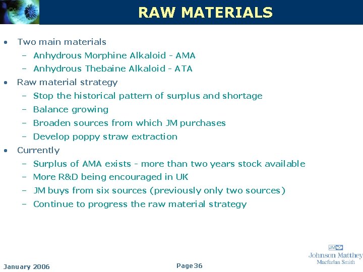 RAW MATERIALS • Two main materials – Anhydrous Morphine Alkaloid - AMA – Anhydrous