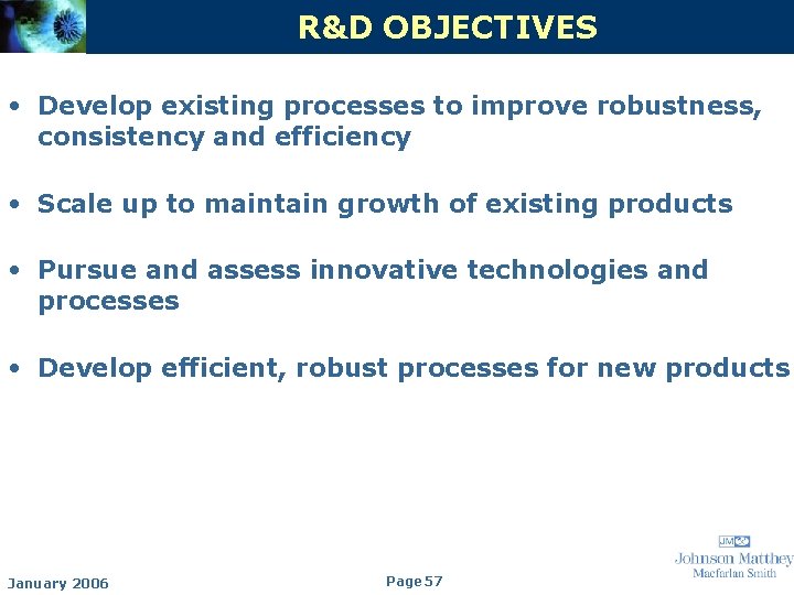 R&D OBJECTIVES • Develop existing processes to improve robustness, consistency and efficiency • Scale