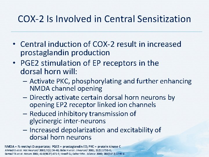 COX-2 Is Involved in Central Sensitization • Central induction of COX-2 result in increased