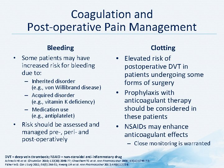 Coagulation and Post-operative Pain Management Bleeding • Some patients may have increased risk for