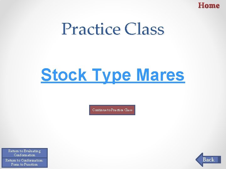 Home Practice Class Stock Type Mares Continue to Practice Class Return to Evaluating Conformation Home Practice Class Stock Type Mares Continue to Practice Class Return to Evaluating Conformation