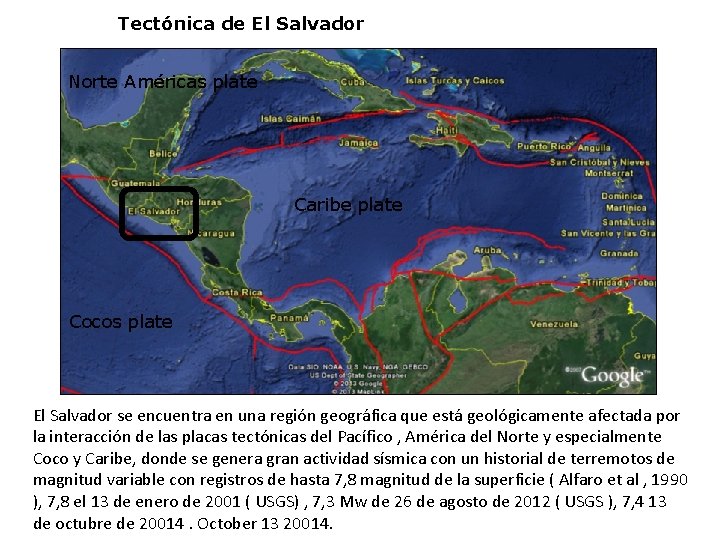 Tectónica de El Salvador Norte Américas plate Caribe plate Cocos plate El Salvador se