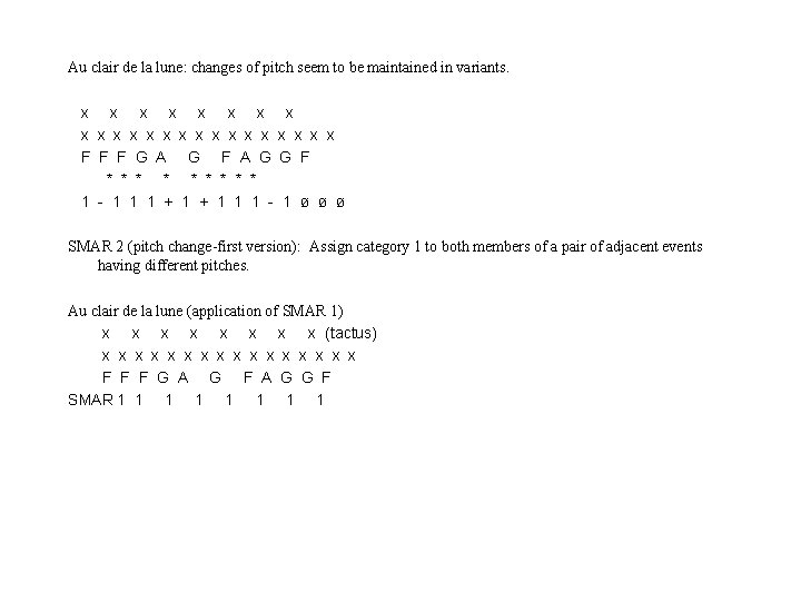 Au clair de la lune: changes of pitch seem to be maintained in variants.