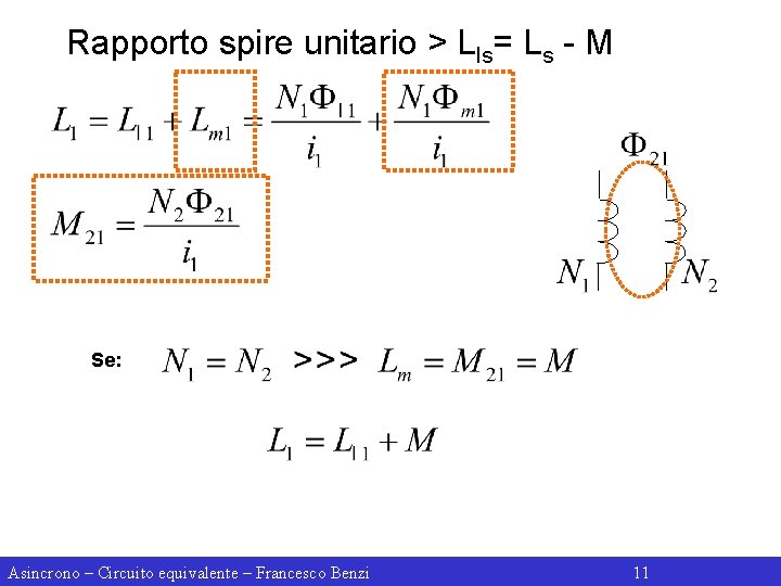 Rapporto spire unitario > Lls= Ls - M Se: Asincrono – Circuito equivalente –