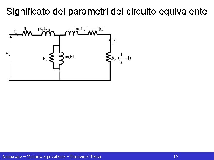 Significato dei parametri del circuito equivalente Asincrono – Circuito equivalente – Francesco Benzi 15