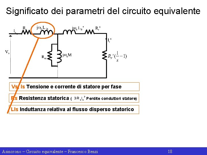 Significato dei parametri del circuito equivalente Vs, Is Tensione e corrente di statore per