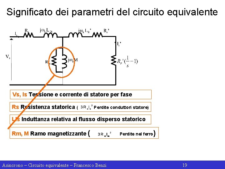 Significato dei parametri del circuito equivalente Vs, Is Tensione e corrente di statore per