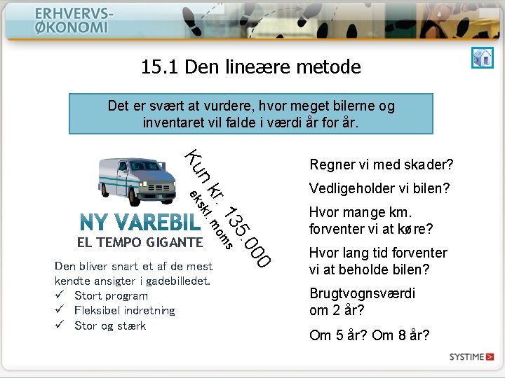 15. 1 Den lineære metode Det er svært at vurdere, hvor meget bilerne og 15. 1 Den lineære metode Det er svært at vurdere, hvor meget bilerne og