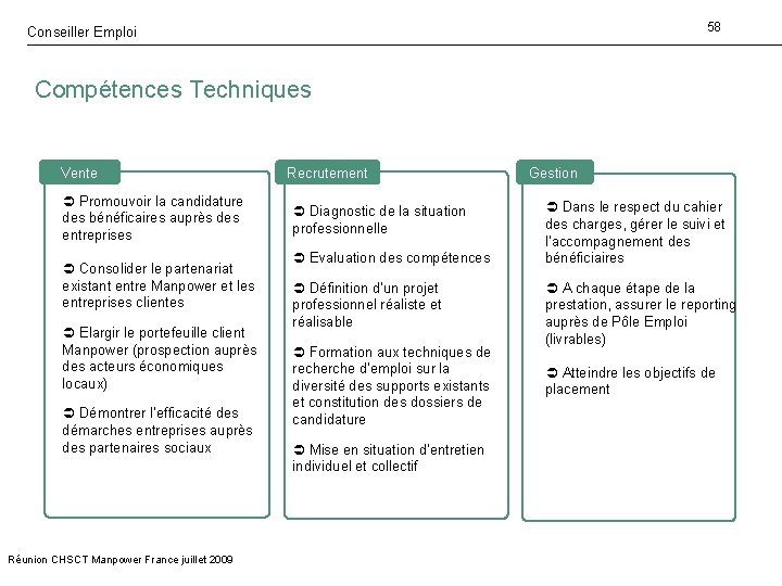 58 Conseiller Emploi Compétences Techniques Vente � Promouvoir la candidature des bénéficaires auprès des