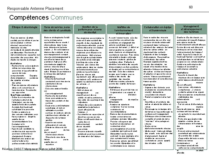 60 Responsable Antenne Placement Compétences Communes Éthique & déontologie Sens du service, sens des