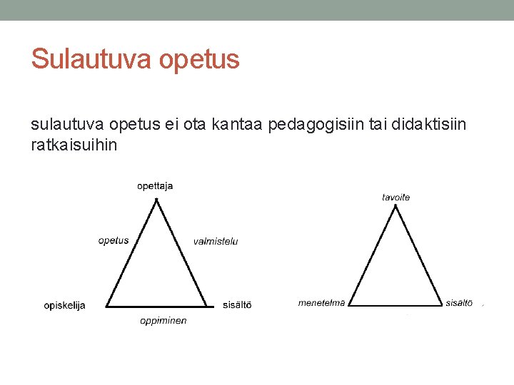 Sulautuva opetus sulautuva opetus ei ota kantaa pedagogisiin tai didaktisiin ratkaisuihin 