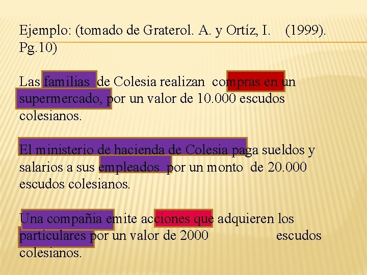 Ejemplo: (tomado de Graterol. A. y Ortíz, I. Pg. 10) (1999). Las familias de