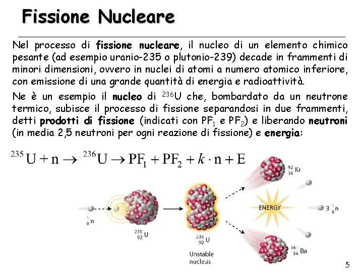 Fissione Nucleare Nel processo di fissione nucleare, il nucleo di un elemento chimico pesante