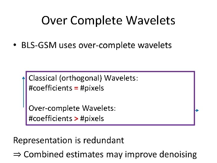 Over Complete Wavelets • Classical (orthogonal) Wavelets: #coefficients = #pixels Over-complete Wavelets: #coefficients > Over Complete Wavelets • Classical (orthogonal) Wavelets: #coefficients = #pixels Over-complete Wavelets: #coefficients >