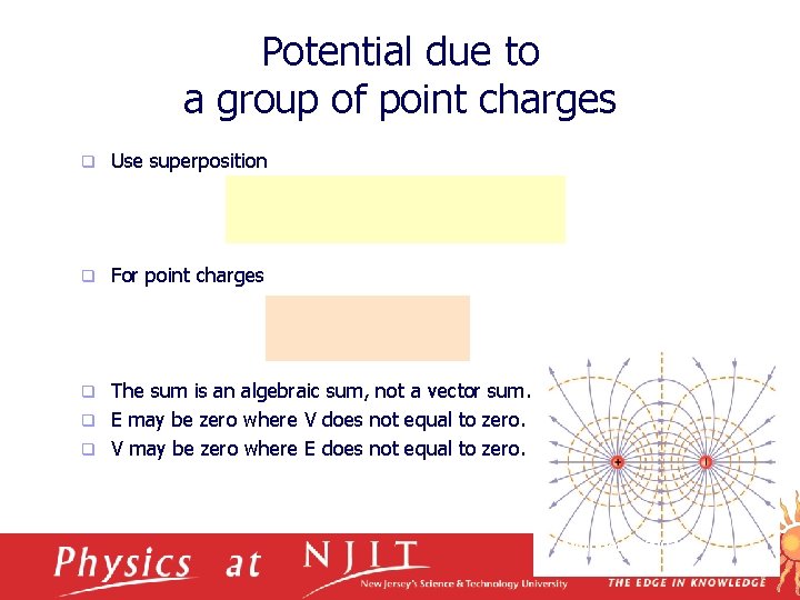 Potential due to a group of point charges q Use superposition q For point