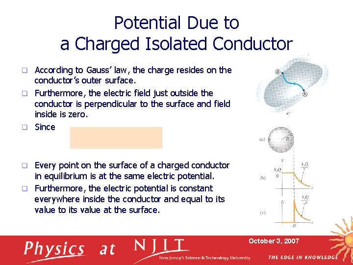 Potential Due to a Charged Isolated Conductor According to Gauss’ law, the charge resides