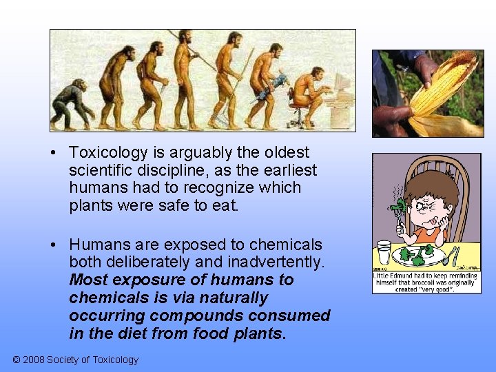  • Toxicology is arguably the oldest scientific discipline, as the earliest humans had