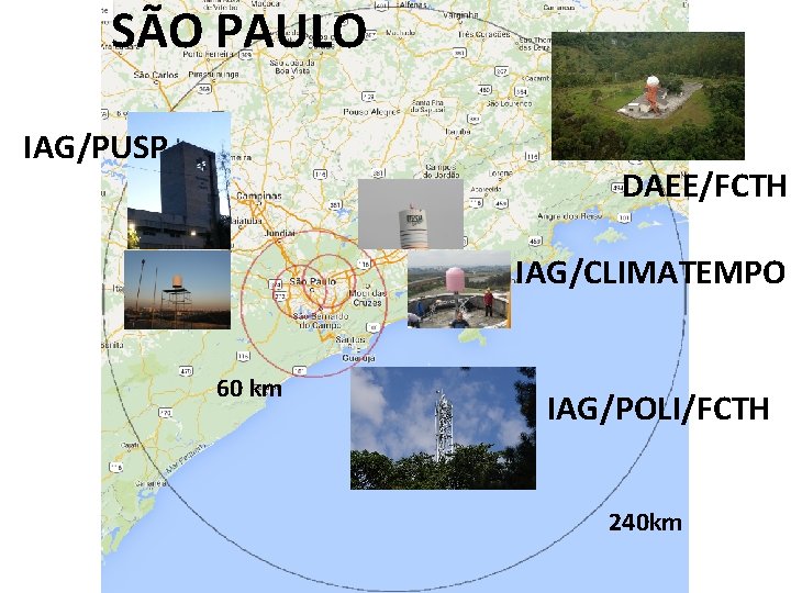 SÃO PAULO IAG/PUSP DAEE/FCTH IAG/CLIMATEMPO 60 km IAG/POLI/FCTH 240 km 