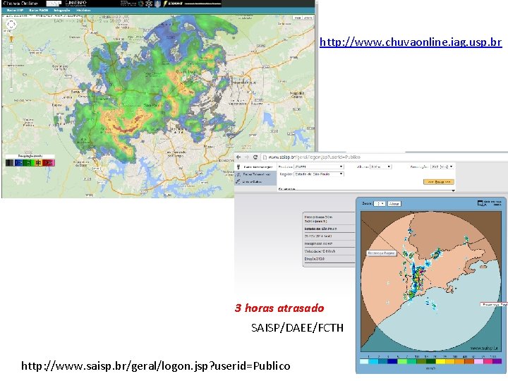 http: //www. chuvaonline. iag. usp. br 3 horas atrasado SAISP/DAEE/FCTH http: //www. saisp. br/geral/logon.