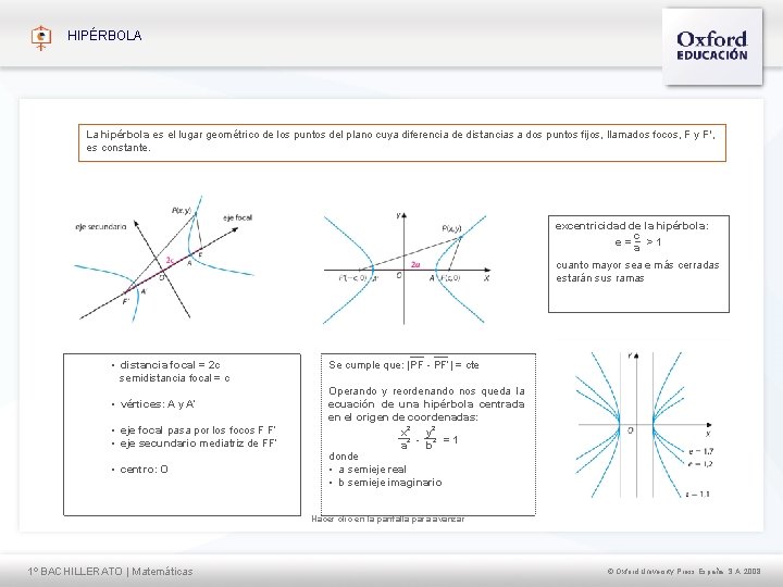 HIPÉRBOLA La hipérbola es el lugar geométrico de los puntos del plano cuya diferencia