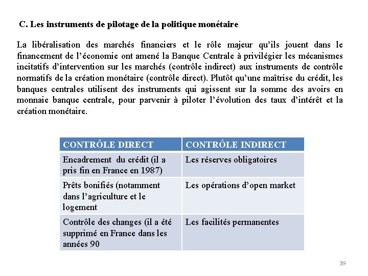  C. Les instruments de pilotage de la politique monétaire La libéralisation des marchés