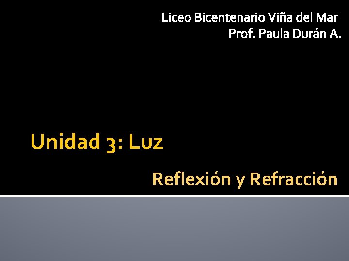 Liceo Bicentenario Viña del Mar Prof. Paula Durán A. Unidad 3: Luz Reflexión y