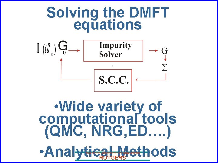 Solving the DMFT equations • Wide variety of computational tools (QMC, NRG, ED…. )