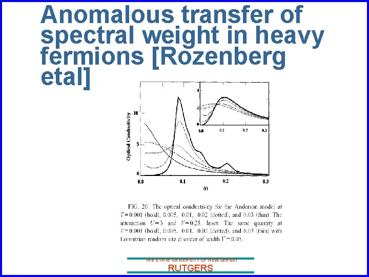 Anomalous transfer of spectral weight in heavy fermions [Rozenberg etal] THE STATE UNIVERSITY OF