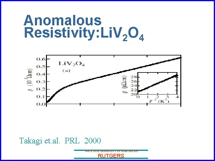 Anomalous Resistivity: Li. V 2 O 4 Takagi et. al. PRL 2000 THE STATE