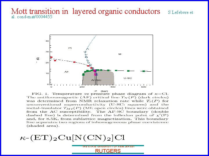 Mott transition in layered organic conductors al. cond-mat/0004455 THE STATE UNIVERSITY OF NEW JERSEY