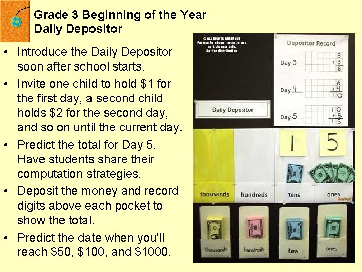 Grade 3 Beginning of the Year Daily Depositor • Introduce the Daily Depositor soon