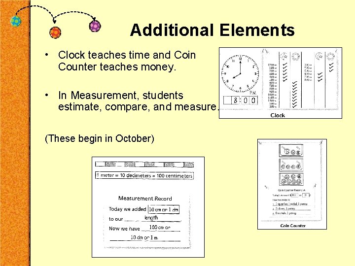 Additional Elements • Clock teaches time and Coin Counter teaches money. • In Measurement,