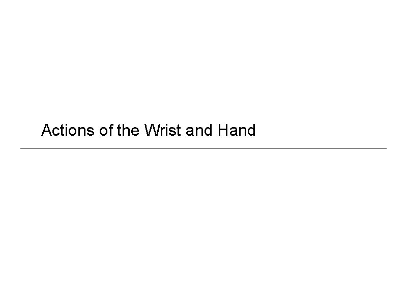 Actions of the Wrist and Hand 