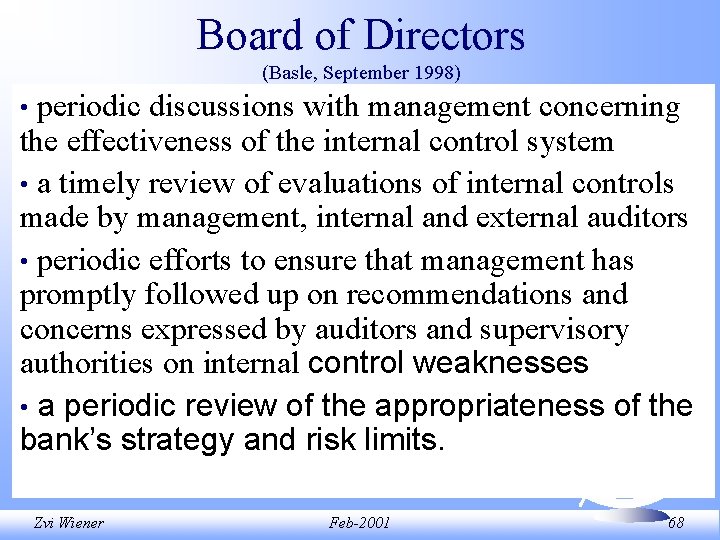 Board of Directors (Basle, September 1998) periodic discussions with management concerning the effectiveness of Board of Directors (Basle, September 1998) periodic discussions with management concerning the effectiveness of