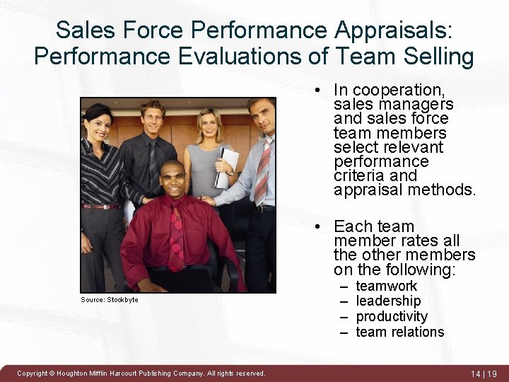 Sales Force Performance Appraisals: Performance Evaluations of Team Selling • In cooperation, sales managers