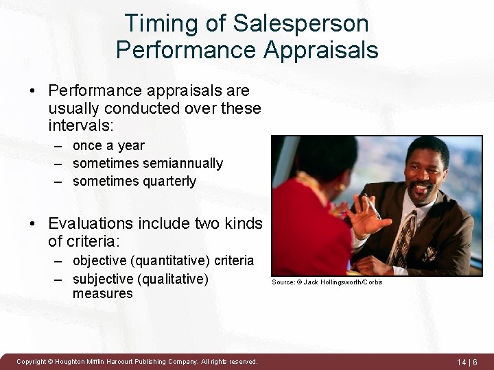Timing of Salesperson Performance Appraisals • Performance appraisals are usually conducted over these intervals: