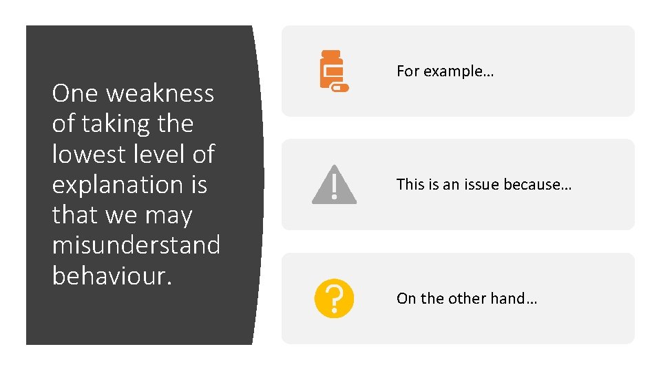 One weakness of taking the lowest level of explanation is that we may misunderstand One weakness of taking the lowest level of explanation is that we may misunderstand