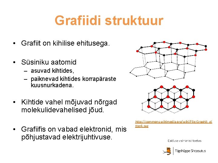 Grafiidi struktuur • Grafiit on kihilise ehitusega. • Süsiniku aatomid – asuvad kihtides, –