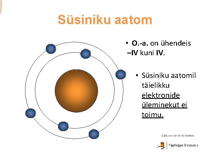 Süsiniku aatom - • O. -a. on ühendeis –IV kuni IV. - + +