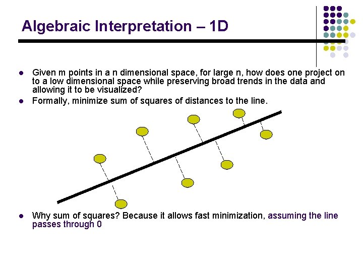 Algebraic Interpretation – 1 D l l l Given m points in a n