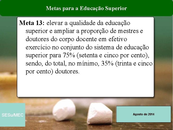 Metas para a Educação Superior Meta 13: elevar a qualidade da educação superior e