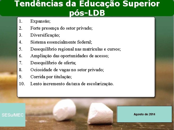 Tendências da Educação Superior pós-LDB 1. 2. 3. 4. 5. 6. 7. 8. 9.