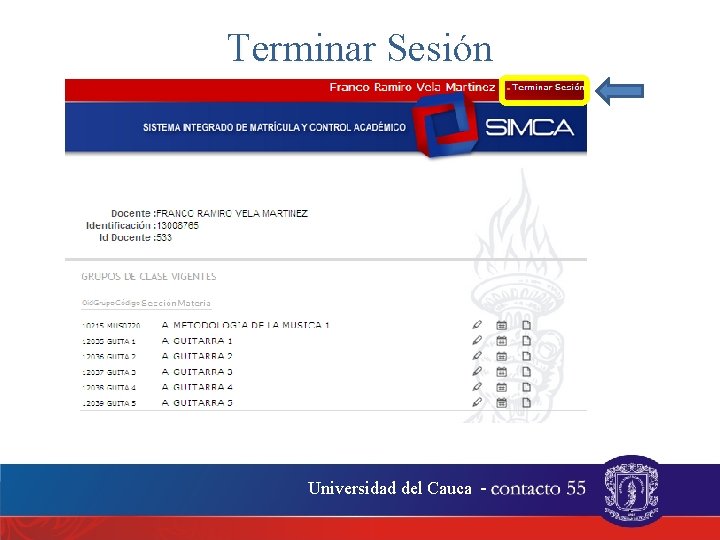 Terminar Sesión Universidad del Cauca - . 