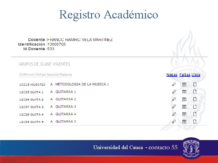 Registro Académico Notas Faltas Lista Universidad del Cauca - . 