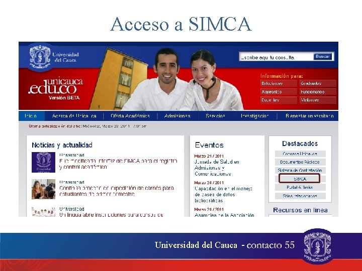 Acceso a SIMCA Universidad del Cauca - . 