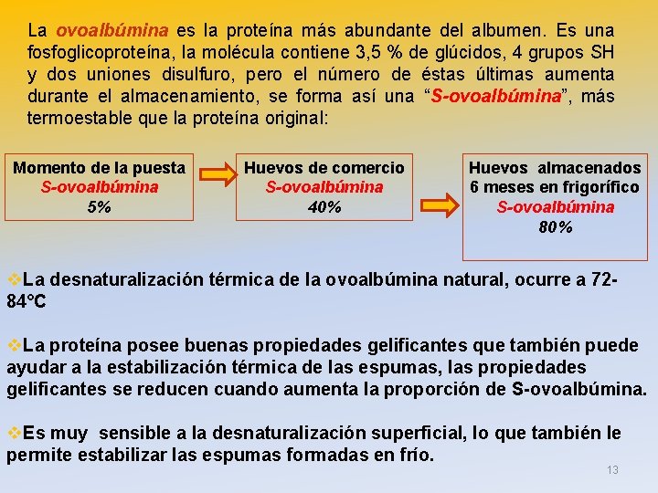 La ovoalbúmina es la proteína más abundante del albumen. Es una fosfoglicoproteína, la molécula