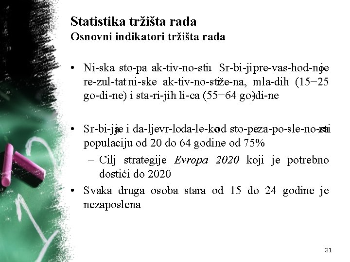 Statistika tržišta rada Osnovni indikatori tržišta rada • Ni ska sto pa ak tiv