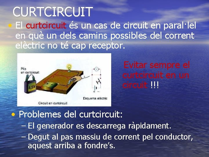 CURTCIRCUIT • El curtcircuit és un cas de circuit en paral·lel en què un