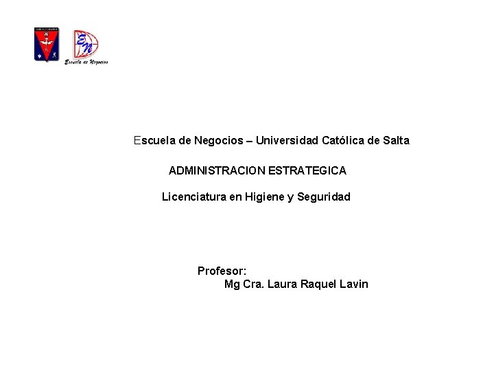 Escuela de Negocios – Universidad Católica de Salta ADMINISTRACION ESTRATEGICA Licenciatura en Higiene y