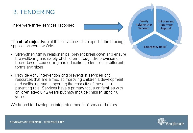 3. TENDERING There were three services proposed The chief objectives of this service as